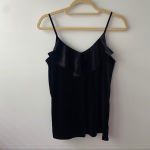 Old Navy Black Velvet Flounce V-Neck Tank